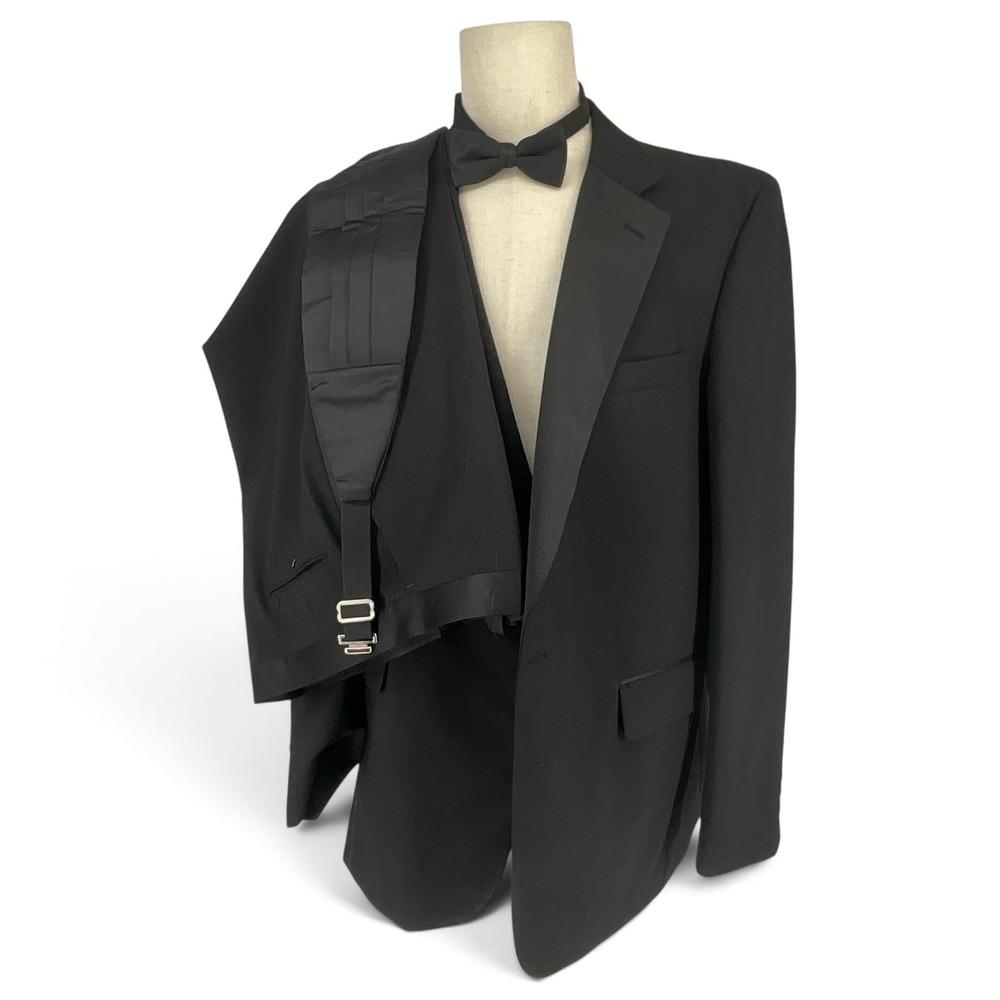 Stafford Mens Black Tuxedo Suit Set Peak Lapel Single Button 46XL 6074A 455